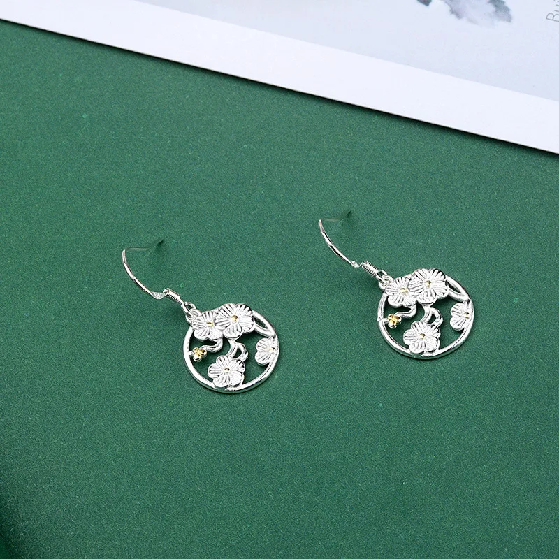 

Round Hollow Tree Flower Dangle Drop Earring for Women Silver Color Lady Lovely 2019 Korean Cirlce Brincos Gift Orecchini