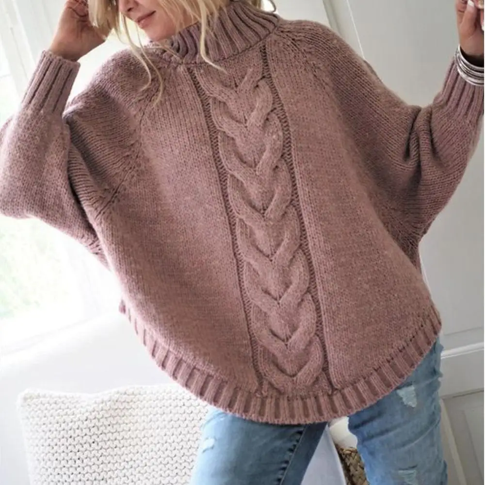 2019 New Solid Color Polyester Spring And Autumn Winter Ladies Bat Sleeve Knit Sweater | Женская одежда
