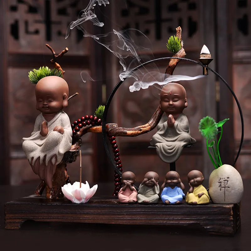 Винтажная деревянная горелка для благовоний с обратным потоком и фиолетовой