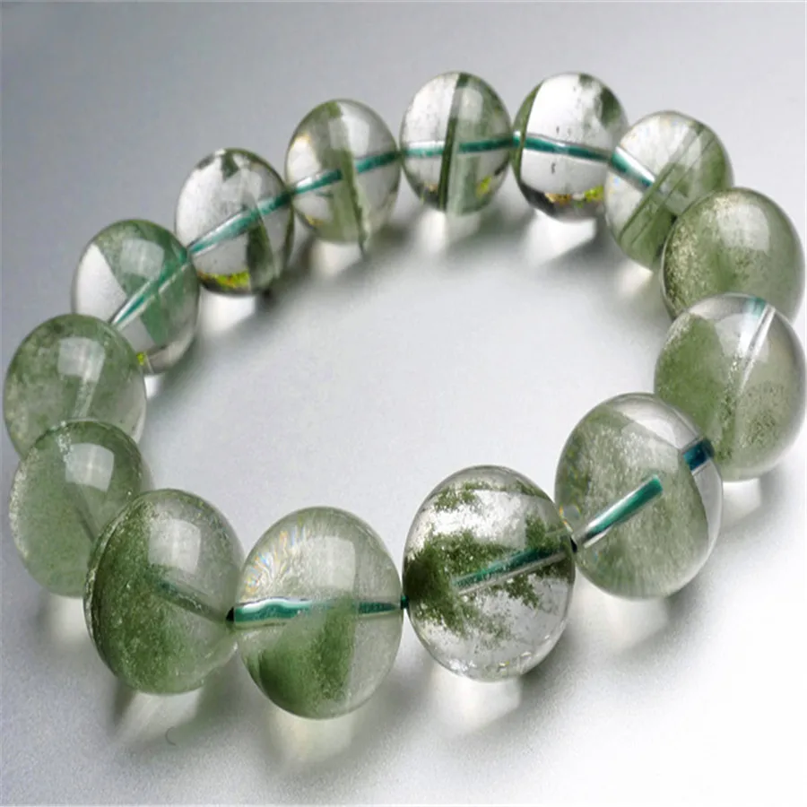 15mm Genuine Natural Green Chlorite Phantom Quartz AAAAA Transparent Clear Round Bead Women Men Powerful Stretch Bracelet | Украшения и