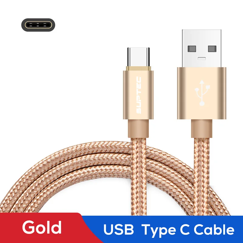 Gold SUPTEC usb type-C кабель для быстрой зарядки USB-C зарядное устройство для телефона USBC type-C кабель для samsung S10 S9 S8 Plus Xiaomi K20 Pro Oneplus 6T - Цвет: Gold