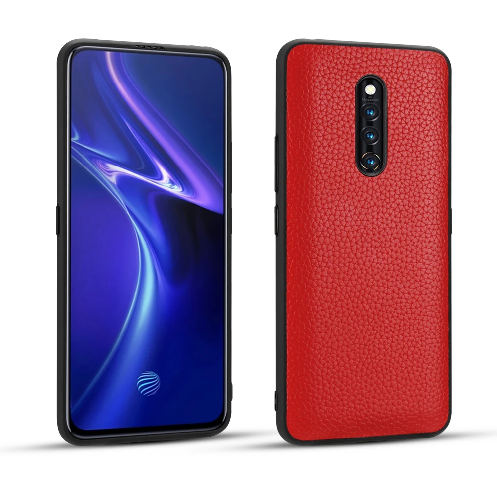 

Luxury Litchi Pattern Genuine Leather Back Cover Case For Vivo X27 X27 Pro High-end Real Leather Denfender Case Cover