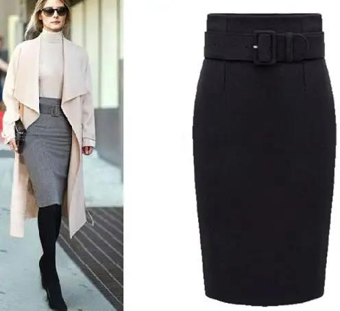 Осенне зимняя женская плотная Шерстяная Юбка больших размеров облегающая