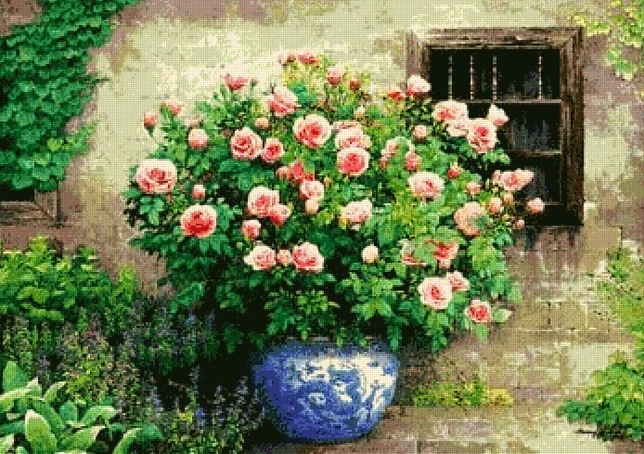 

Garden Rose Large Vase Flowers Embroidery Crafts Needlework 14CT Unprinted Arts Cross Stitch Kits DIY Quality Handmade Decor