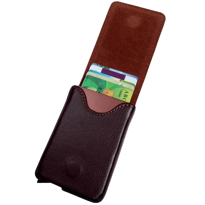 Противоугонная Мужская мода кредитный держатель для карт Блокировка Rfid Кошелек из искусственной кожи держатель для карт Алюминиевый металлический кошелек
