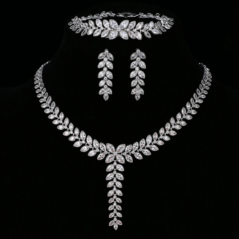 Cool cute High quality Cubic zirconia Bridal Jewelry Sets European Style Vintage necklace&ampearring&ampbracelet sets Bride jewelry |