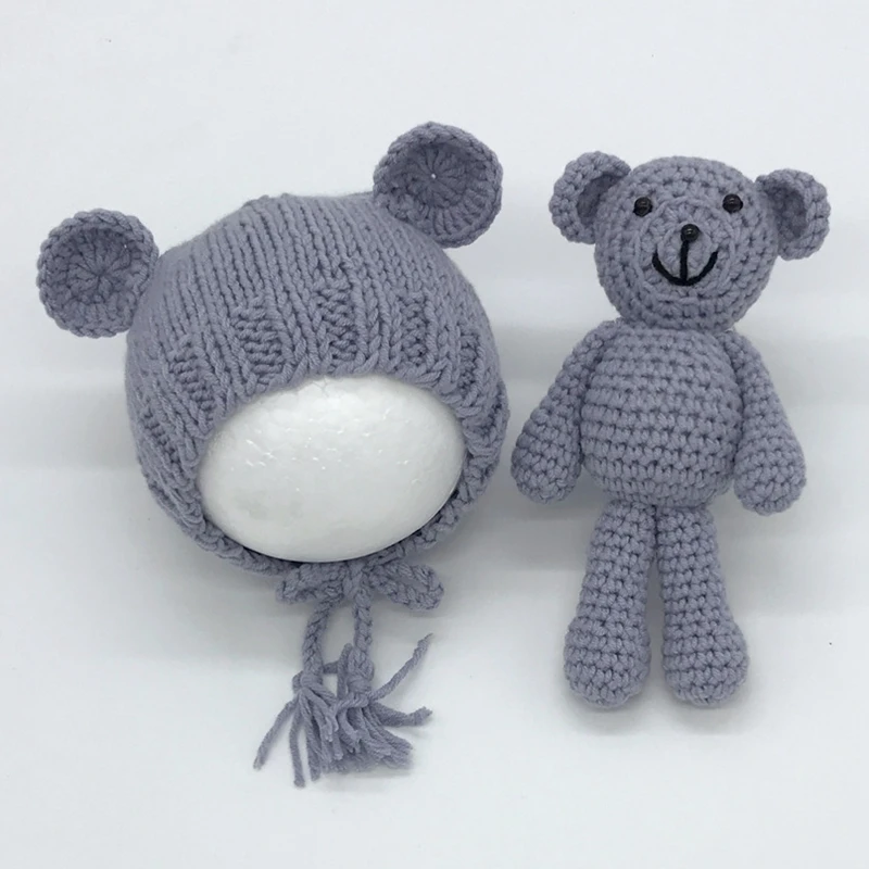 Мишка реквизит для фотосессии новорожденных шапка + кукла крючком детские шапки