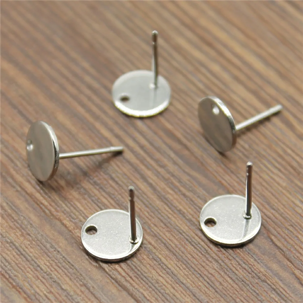

20pcs 8mm Flat Base With Hole Earring Studs Base Earrings Setting Earring Stainless Steel Jewelry Findings