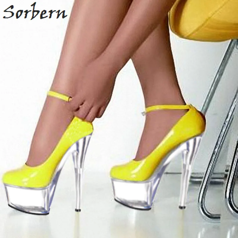 Женские блестящие туфли лодочки Sorbern прозрачные на высокой платформе с ремешком