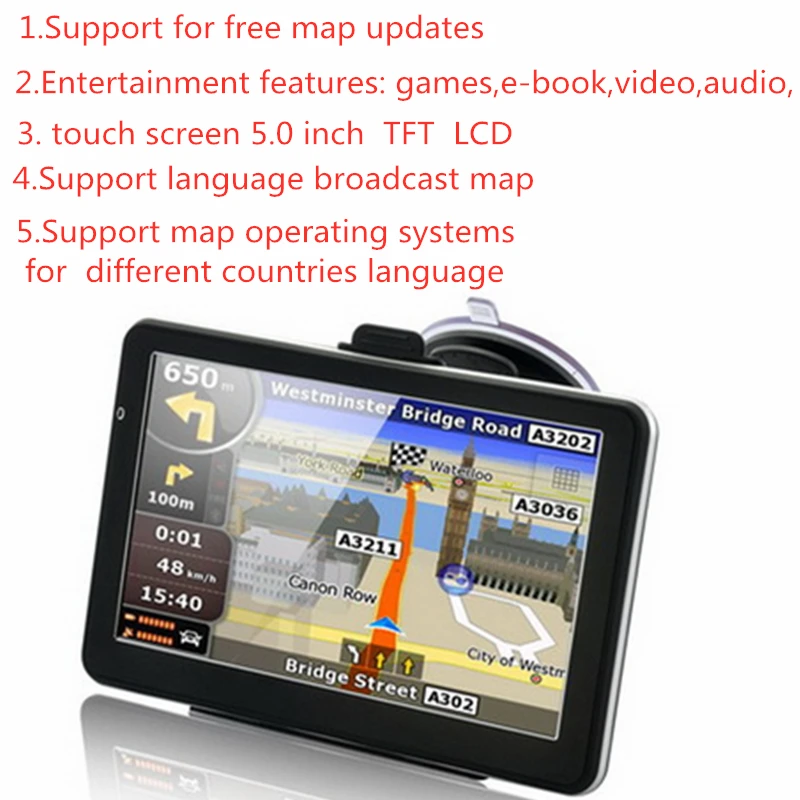 Wetowe G5 5 дюймов Автомобильный GPS навигатор WinCE 6 0 FM Bluetooth AV IN камера заднего вида