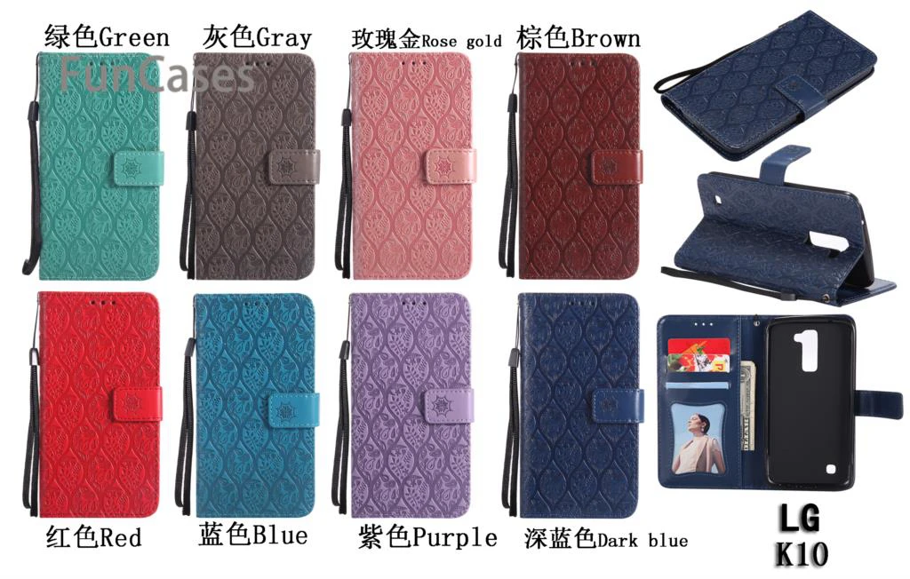 Flower Vine Flip Case sFor Hoesje LG K10 PU Leather Bag Cover Exotic Rhinestone Bulk Carcasa Funda | Мобильные телефоны и