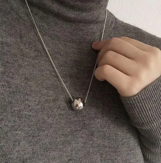 BALL NECKLACE 12 мм Аутентичные стерлингового серебра 925 глянцевый шар шарик Геометрическая Современная индивидуальная подвеска чокер ожерелье ювелирные изделия TLx276 - Цвет камня: BALL NECKLACE