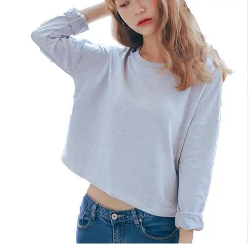 

New Candy-Colored Sweatshirt Women Autumn Short Paragraph Long-Sleeved Hoodies Fashion Solid Pullovers Sweatshirt Moletom