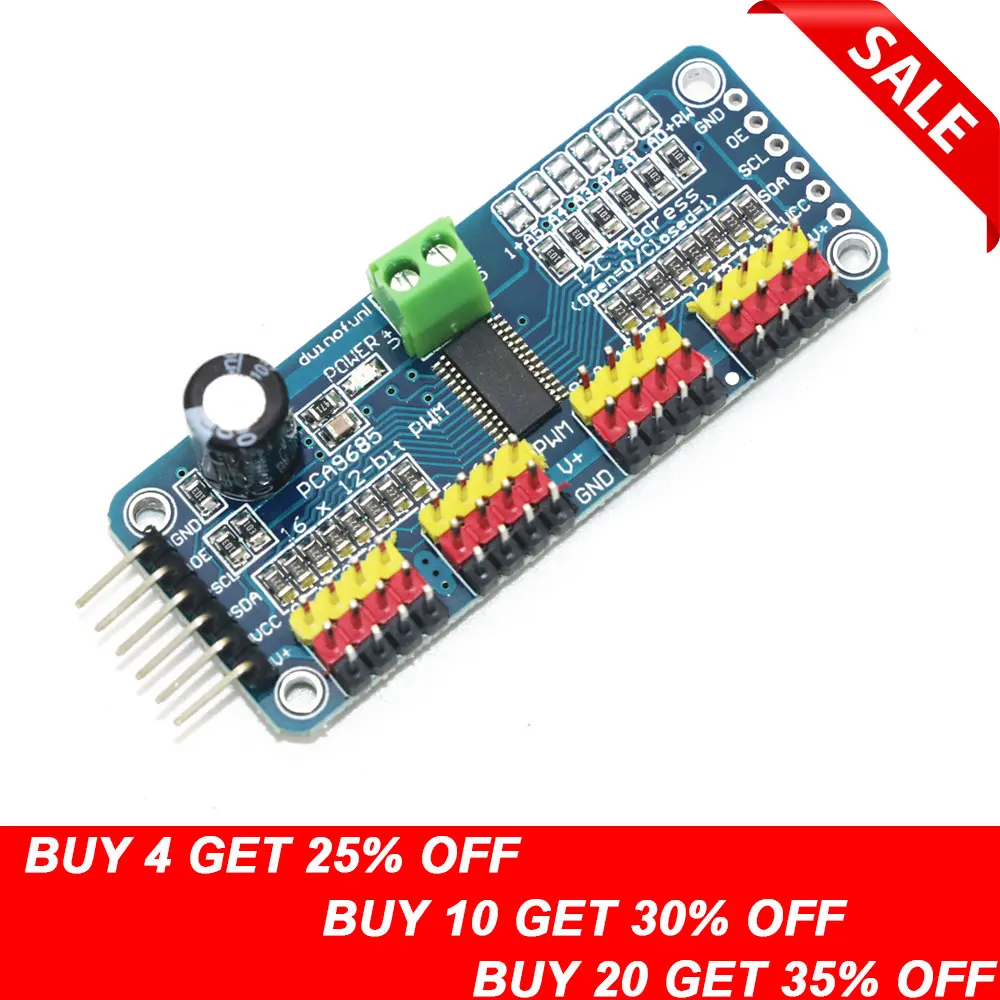 16-канальный видеорегистратор 12-битная ШИМ/Servo Driver-I2C интерфейсный модуль для Raspberry Pi щит модуль Servo Щит для Arduino Diy Kit