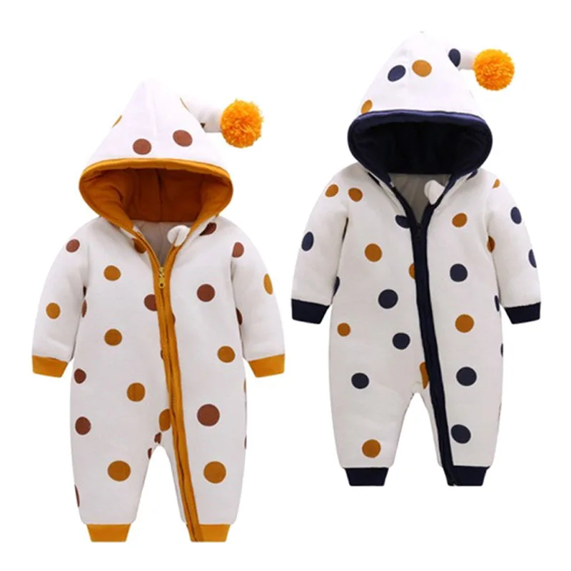 Модный Детский комбинезон для новорожденных зимний плотный теплый в горошек с