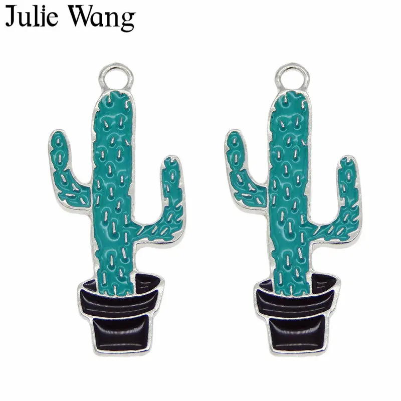 Julie Wang 4 шт. белая к основа эмаль растения кактус амулеты для ожерелье с кулоном