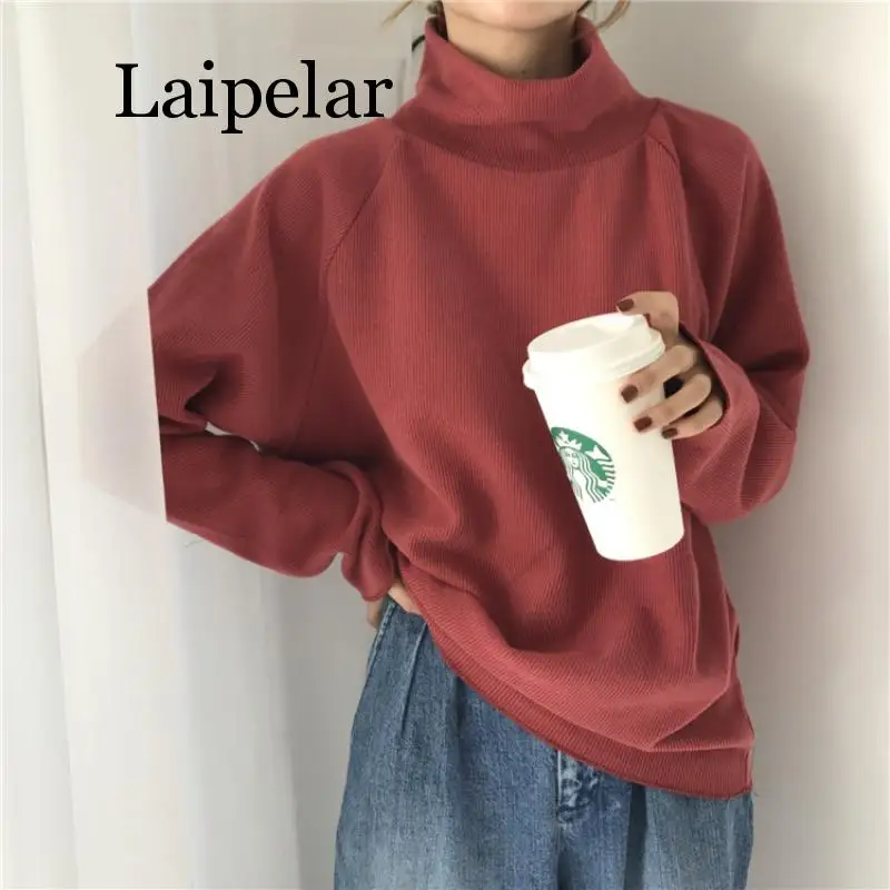 

Women Turtleneck Sweater Long Sleeve Loose Casual Knitted Sweater White Winter