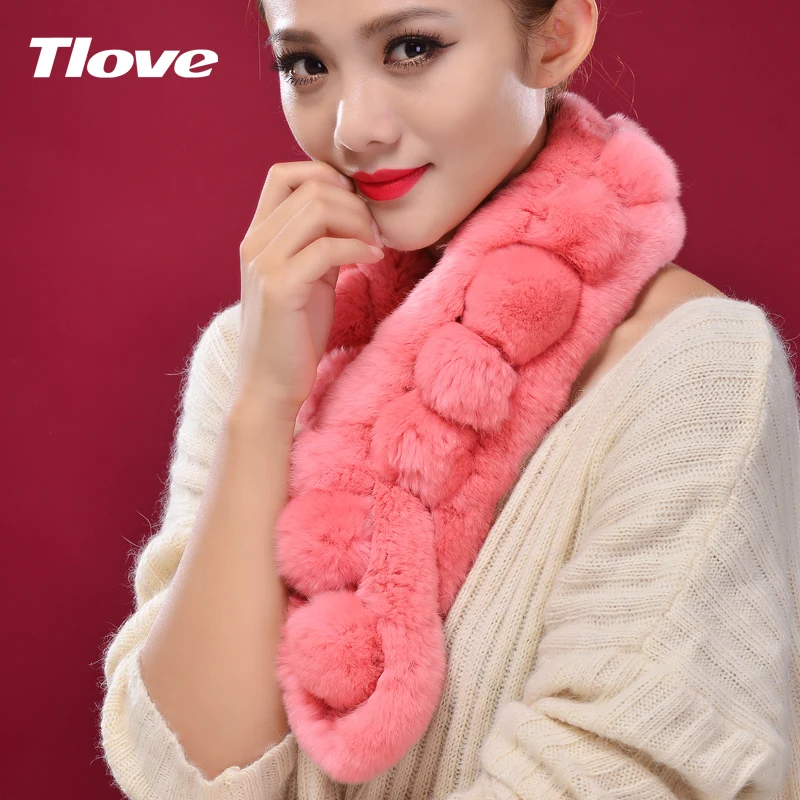 2016 Осень Реального Трикотажные Рекс Кролика Шарф Женщины Зима Мех Заглушает Леди