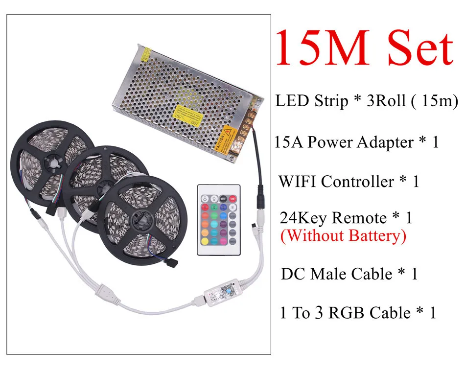 Tira светодиодный 5050 RGB resistente al agua 5 м 10 м 15 м 20 м DC 12 В tiras de luz светодиодный 60 светодиодный/m con 24Key контроллер Wifi soporte musi