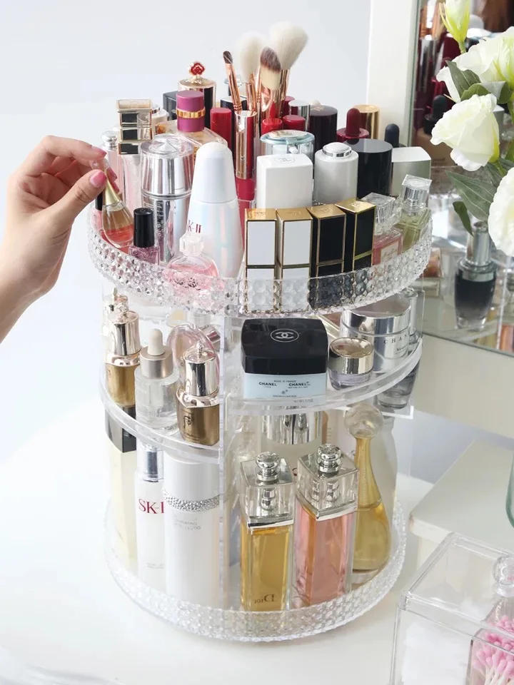 

360-degree Rotating Acrylic Makeup Organizer Box Brush Holder Transparent Jewelry Organizer Case Cosmetic Storage Box