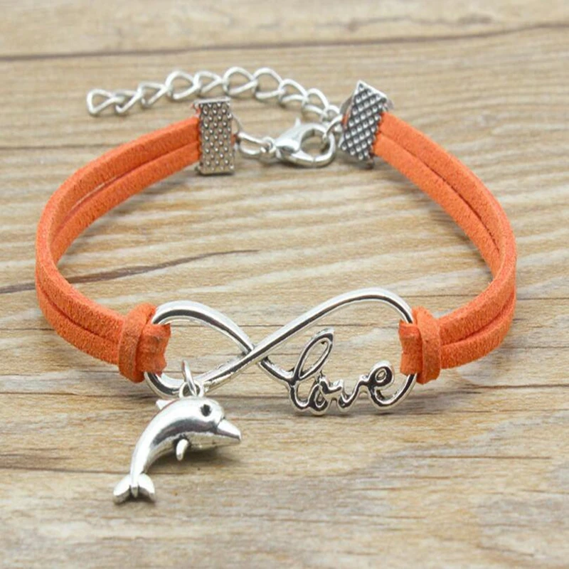 Модные Винтажные кожаные браслеты Infinity Love Dolphin европейские популярные недорогие