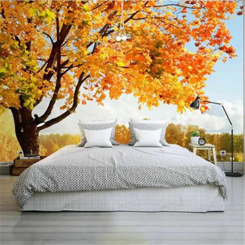 Пейзаж 3D обои природа деревья фото для спальни гостиной фон стены фрески