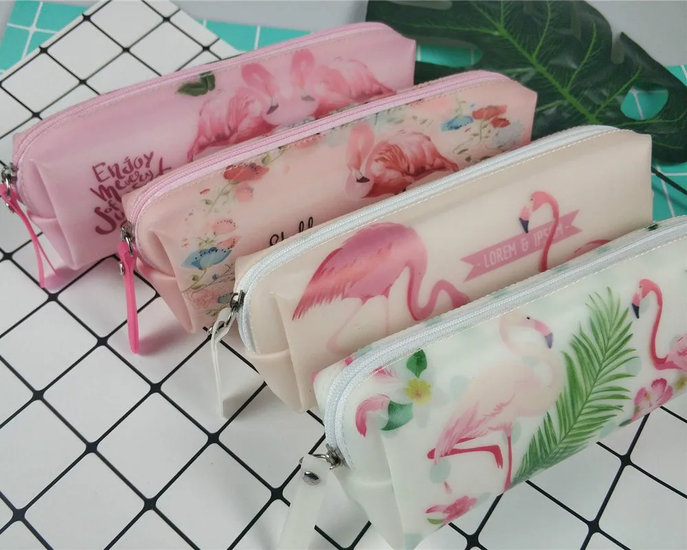 1 шт. кавайный чехол для карандаша прозрачные Сумка Милый Розовый фламинго узор