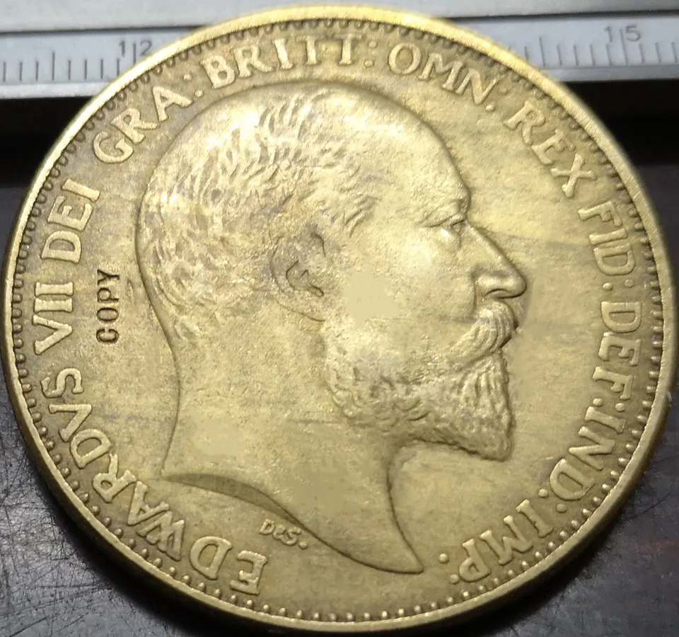 1902 Великобритания 5 фунтов Эдварда VII. 9999 чистая позолоченная копия