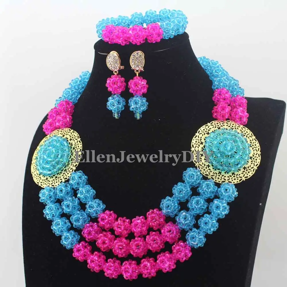 Новые нигерийские Свадебные розовые/небесно-голубые бусины ювелирные наборы