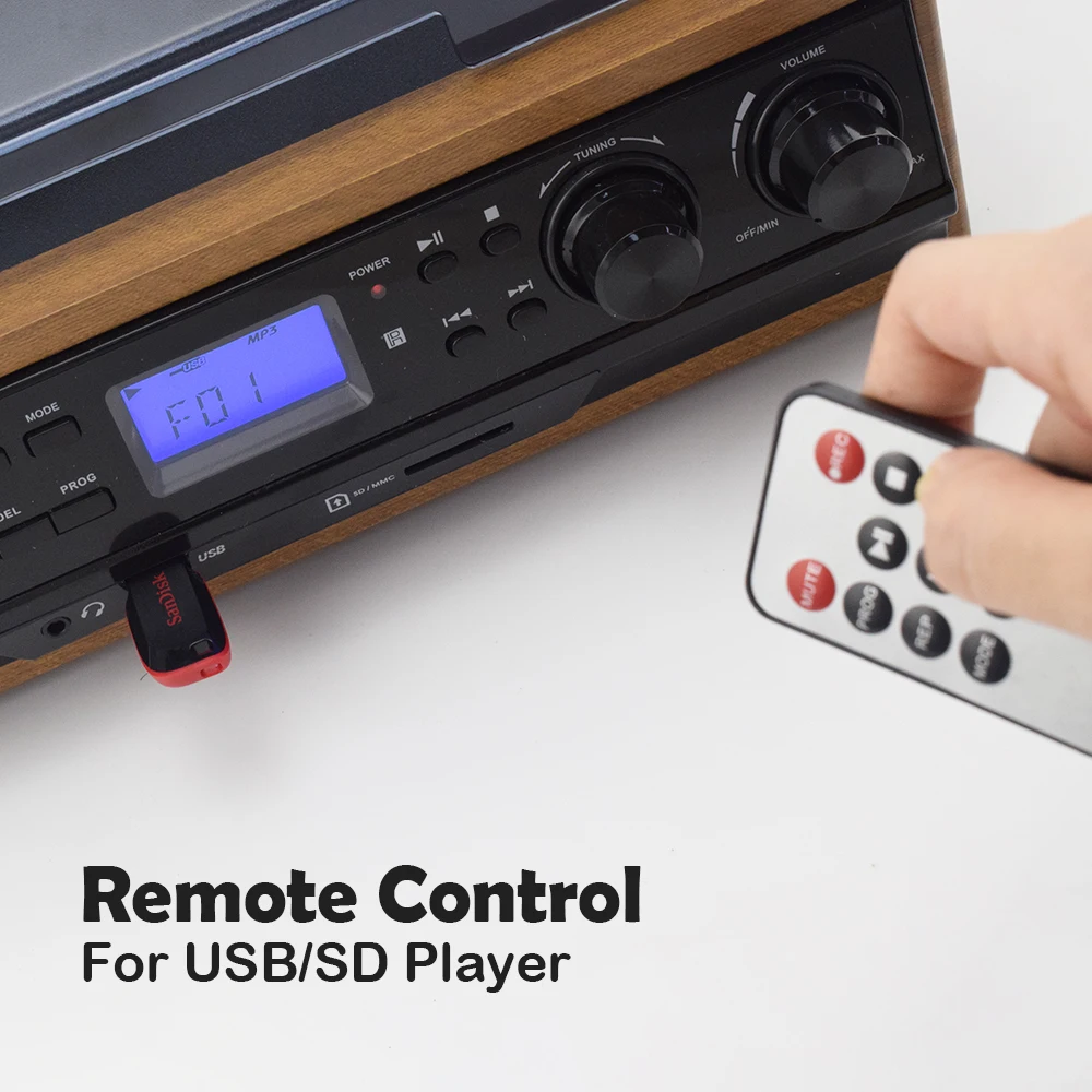 LoopTone Виниловая пластинка LP проигрыватель Проигрыватель кассетный плеер AM FM радио USB/SD плеер с пультом дистанционного управления Встроенный динамик Aux-in