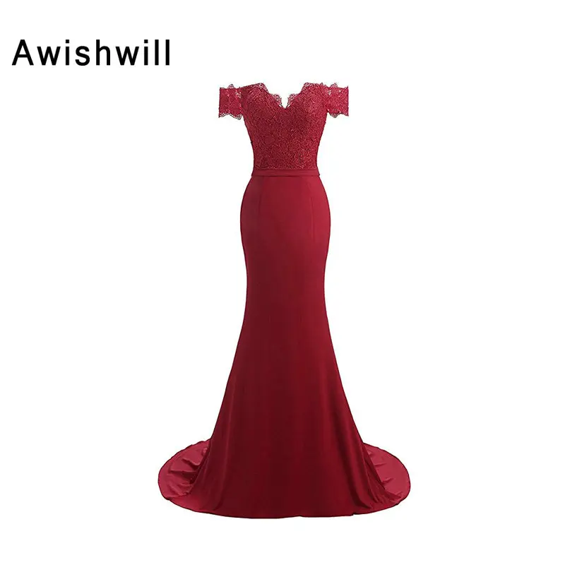 

Custom Made Vestido de Festa Longo Women Pageant Dress Off the Shoulder Lace Top Mermaid Dress Party Long Evening Gowns Elegant