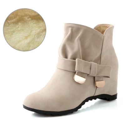 Beige Fur MCCKLE/женские осенние ботильоны; женская обувь, увеличивающая рост; Повседневная обувь средней высоты с бантом; короткие ботинки; botas; большие размеры - Цвет: Beige Fur