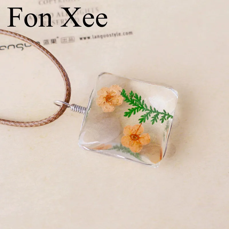 Fon XEE натуральный высушенный цветок ювелирное ожерелье квадратной формы