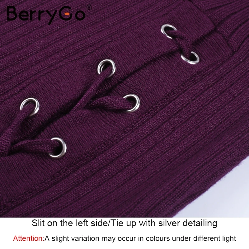 Женское вязаное платье свитер BerryGo Облегающее с разрезом осенне зимний джемпер