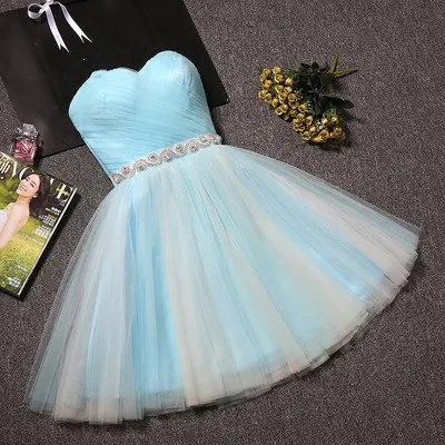 Ice Blue Holievery милое платье из тюли для выпускников с поясом, украшенным кристаллами, Vestido Graduacion вечерние платье короткие платья - Цвет: Ice Blue