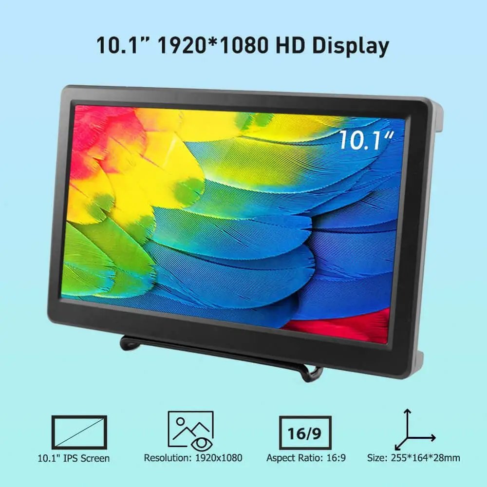 Elecrow 10.1 inch HD LED Display 1920X1080p IPS Raspberry Pi 4B+ Monitor Video Speakers Screen for Xbox Windows System Laptops