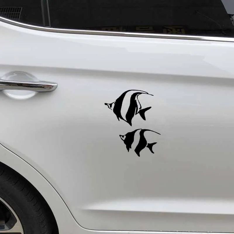 YJZT 14 7 см * 13 9 Angelfish силуэт виниловые наклейки рыбы автомобиля Стикеры