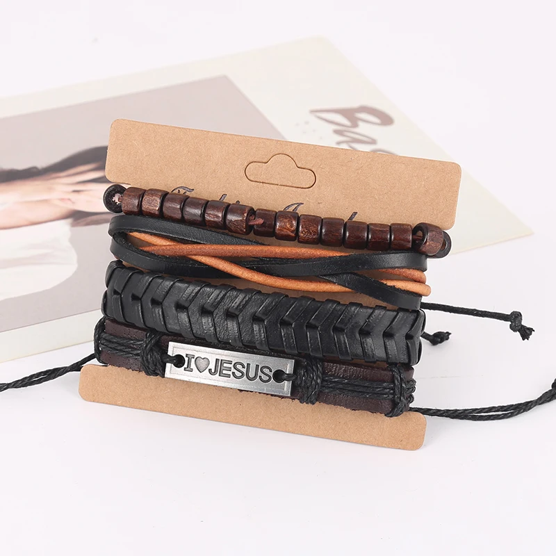 Европейские и американские простые ретро тканые браслеты из воловьей кожи