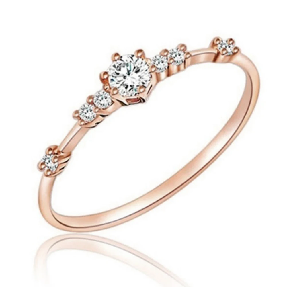 rose gold 7 крошечных кристаллических колец, изысканные маленькие свежие женские обручальные кольца, серебряное золото, ювелирные изделия, элегантное тонкое кольцо, кристалл - Цвет основного камня: rose gold