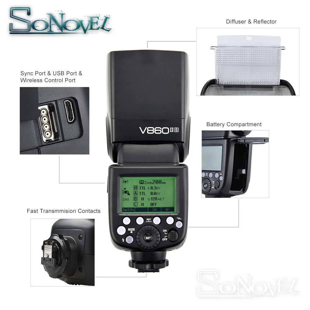 Вспышка Godox V860II S V860IIS TTL Speedlite Flash GN60 HSS 1/8000s литий ионный аккумулятор + передатчик Xpro