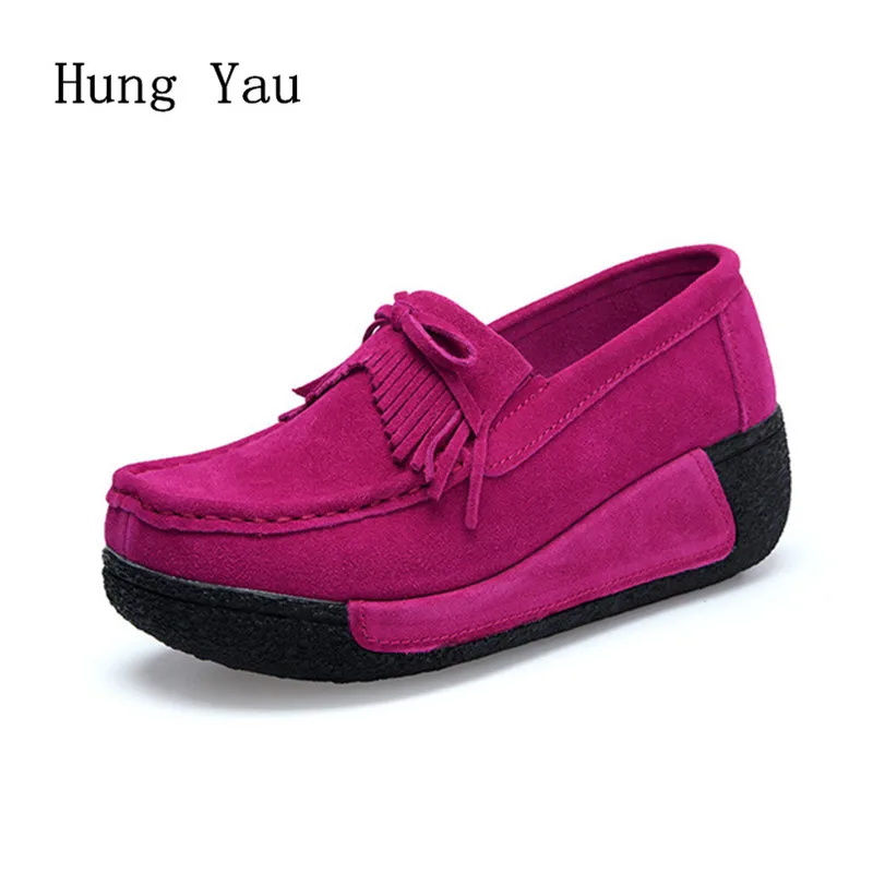 

Women Shoes Flats Height Increasing 2018 Leather Fashion Casual Shoes Woman Flat Work Platform Walking Loafers