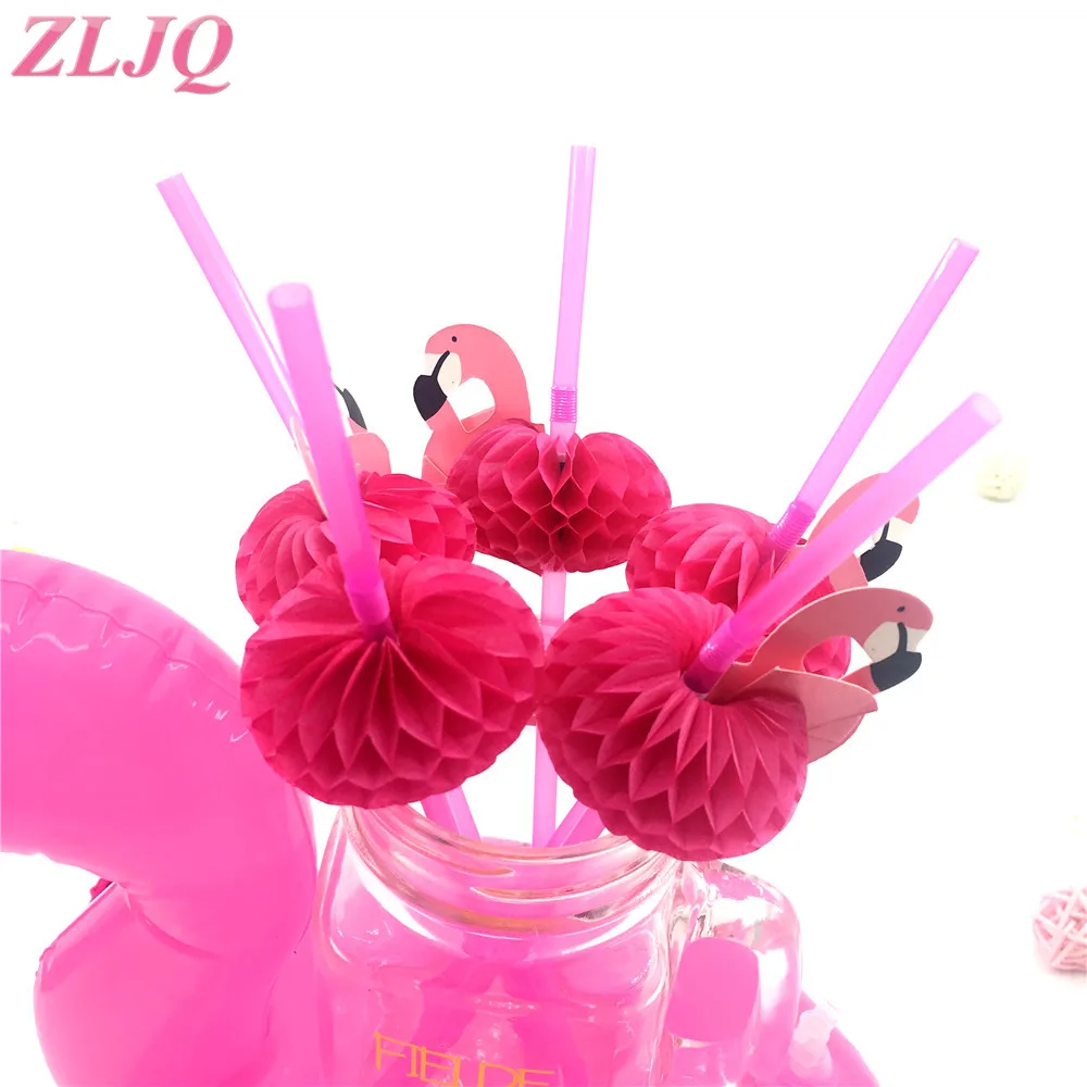 ZLJQ 50/100pcs Pink Flamingo Straws Cocktail Clip Plastic Disposable Bulk Christmas Winter Birthday Decorations for Drinking