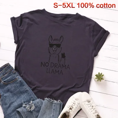 navy blue SINGRAIN, крутая футболка с принтом альпаки, женская футболка большого размера с рисунком, базовые Топы, повседневные футболки с животными, уличная одежда, хлопковая Футболка с круглым вырезом - Цвет: navy blue