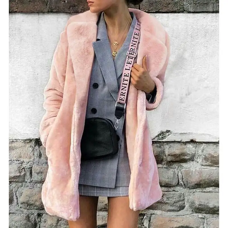 MISS M модные розовые пальто из искусственного меха женские утепленные зимние