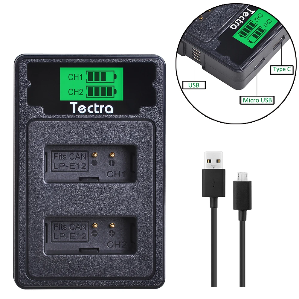 2 шт. LP-E12 LPE12 LP E12 батарея для камеры + ЖК USB Type C зарядное устройство Canon M 100D Kiss X7 Rebel SL1
