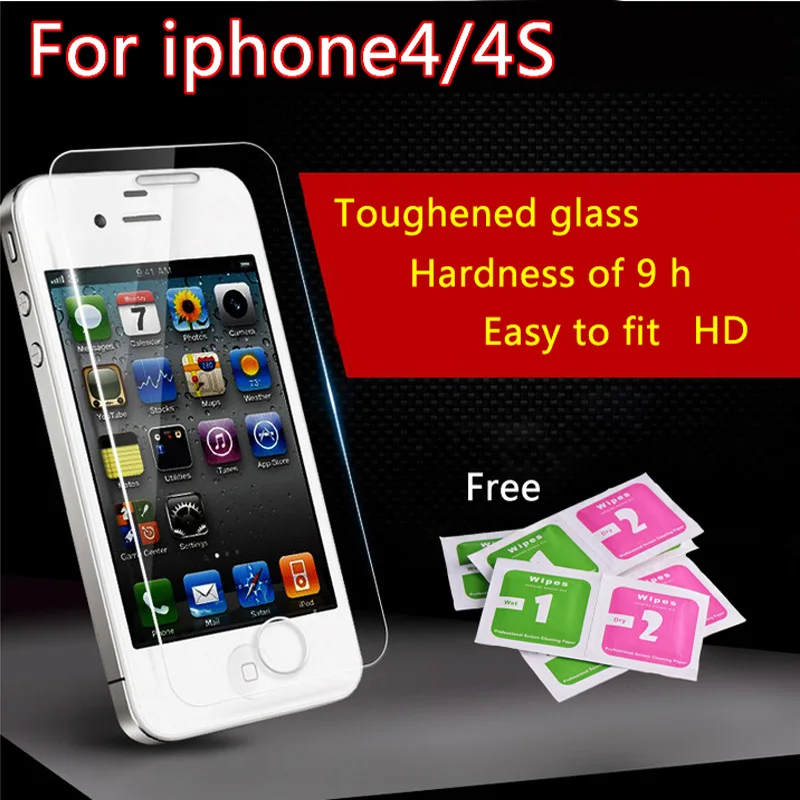 Защитное закаленное стекло для iPhone 4 4s премиум класса. Класс защиты 9Н толщина 0.3