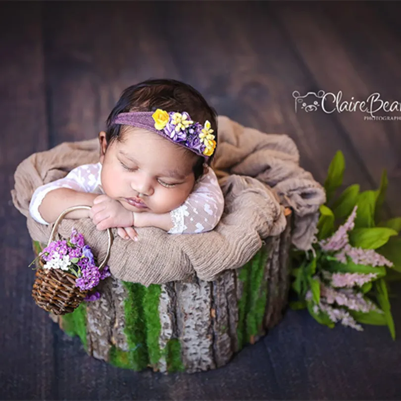 Vintage Bark bowl Newborn Baby Wood Bed Wooden Wood Fabric Bed Newborn Photography Props Bucket Newborn Photography Bed