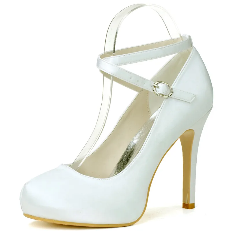 

High Heels Platform Satin Wedding Shoes Round Toe Heeled Platform Prom Evening Formal Party Bridal Women Dress Pumps