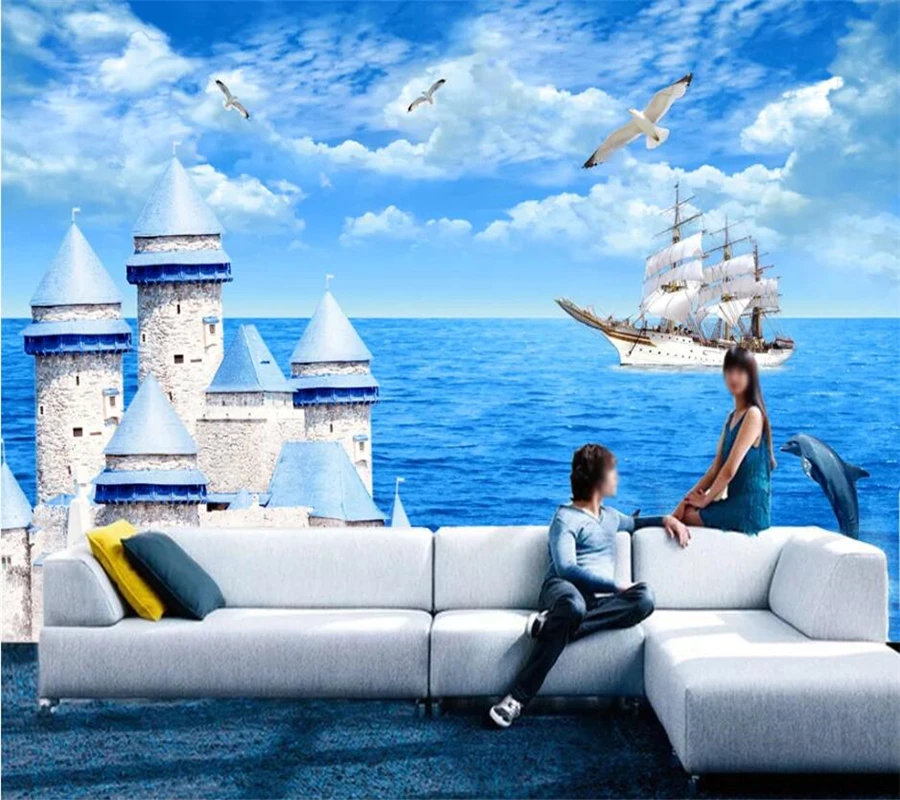 beibehang Custom wallpaper 3d mural mediterranean castle fresh TV background wall living room bedroom papel de parede | Обустройство