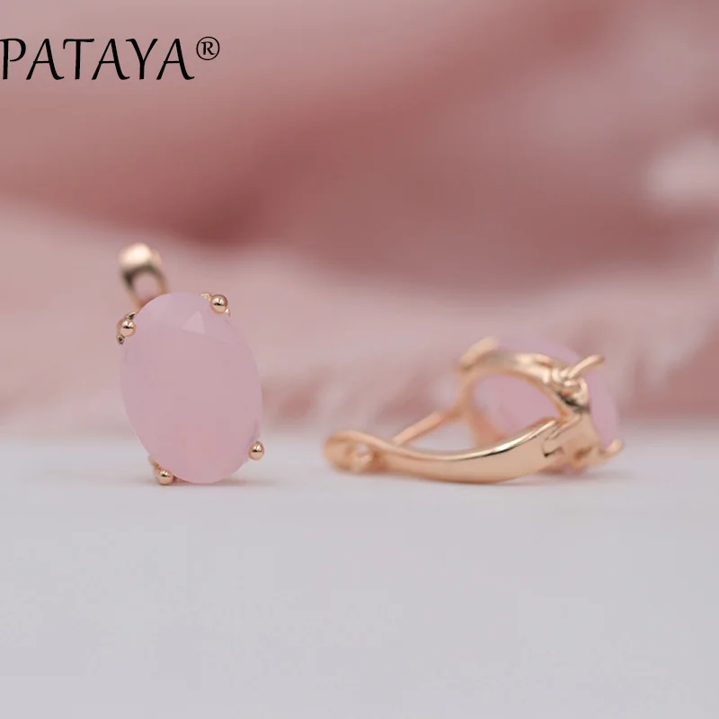 PATAYA, романтические винтажные черные серьги 585, розовое золото, круглый дизайн, голубой кубический цирконий, индийские ювелирные изделия, женские серьги-люстры - Окраска металла: pink